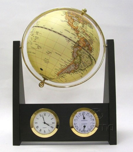 Глобус на деревянной подставке с часами и компасом
